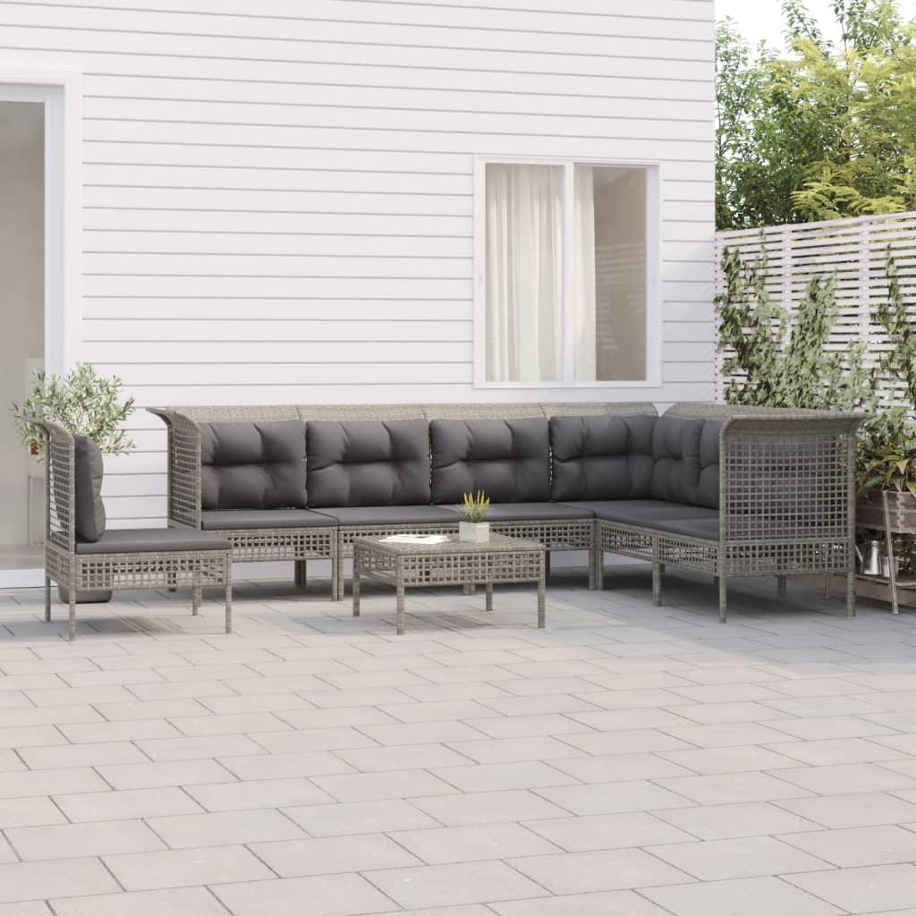 Loungesæt til haven 8 dele med hynder polyrattan grå