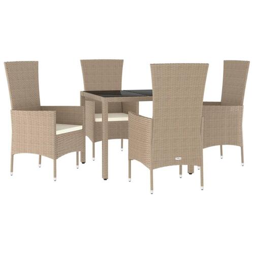 Spisebordssæt til haven 5 dele med hynder polyrattan beige