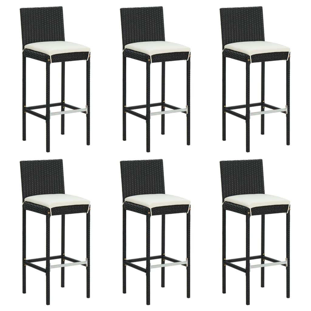 Barstole med hynder 6 stk. polyrattan sort