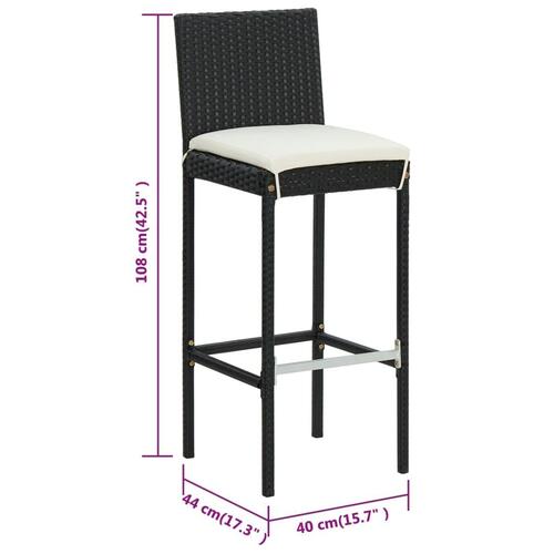 Barstole med hynder 6 stk. polyrattan sort