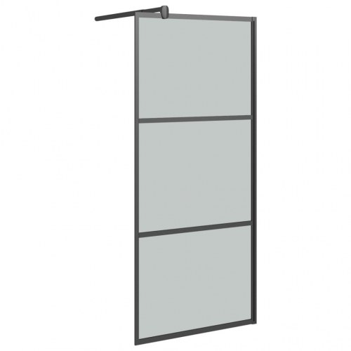 Brusevæg med hylde 80x195 cm sikkerhedsglas og aluminium sort