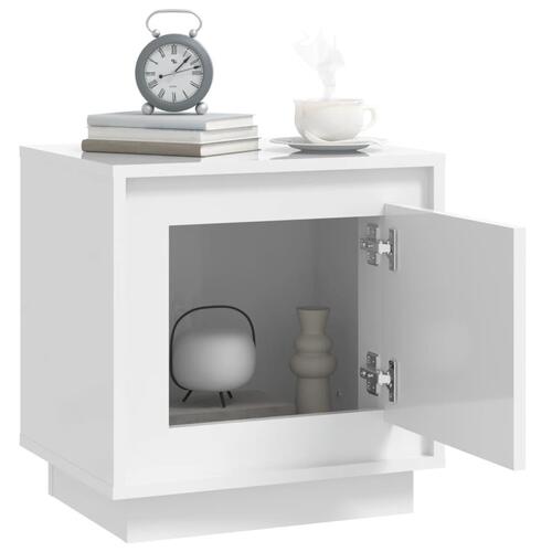 Sengebord 44x35x45 cm konstrueret træ hvid højglans