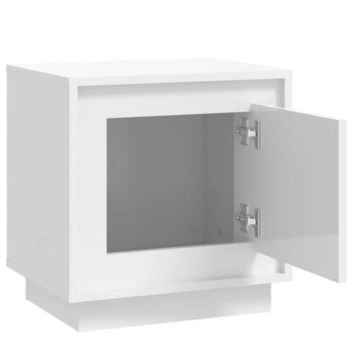 Sengebord 44x35x45 cm konstrueret træ hvid højglans