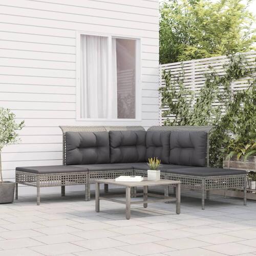 Loungesæt til haven 5 dele med hynder polyrattan grå