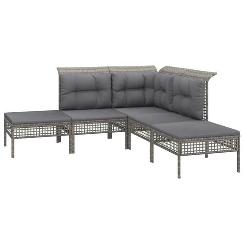 Loungesæt til haven 5 dele med hynder polyrattan grå