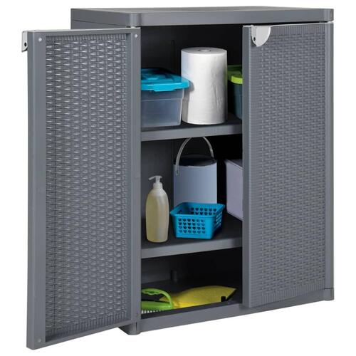 Opbevaringsskab til haven 65x45x88 cm polyrattan grå