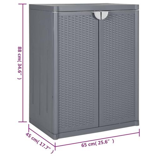 Opbevaringsskab til haven 65x45x88 cm polyrattan grå