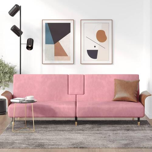 Sovesofa med kopholdere velour lyserød