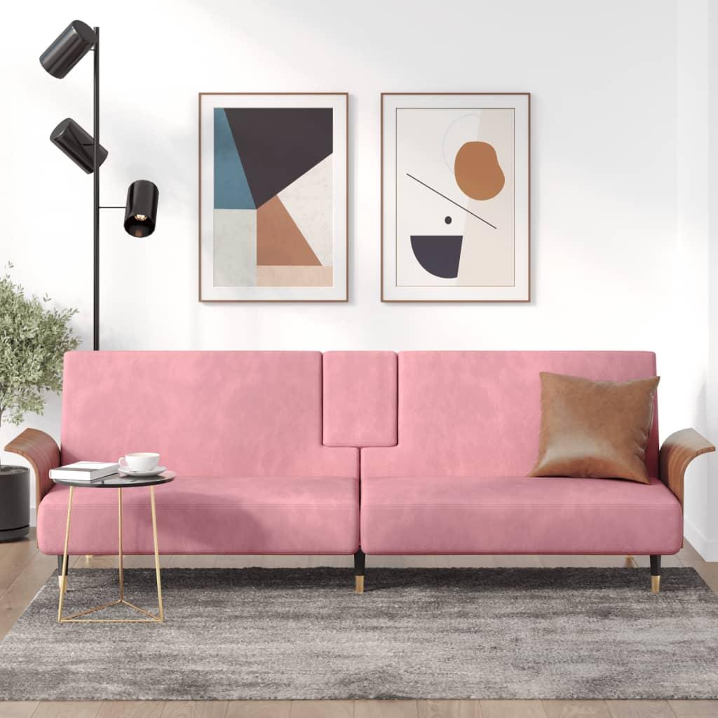 Sovesofa med kopholdere velour lyserød