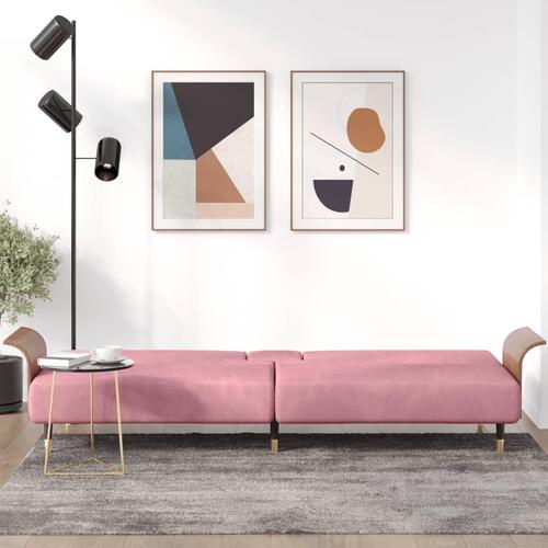 Sovesofa med kopholdere velour lyserød