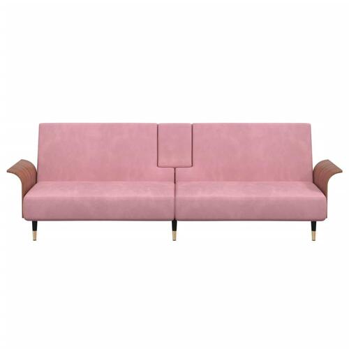 Sovesofa med kopholdere velour lyserød