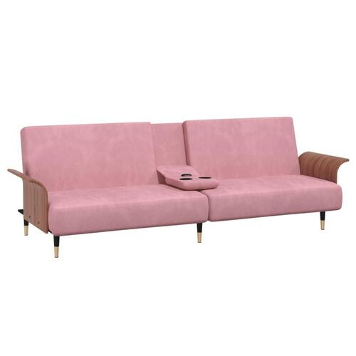 Sovesofa med kopholdere velour lyserød