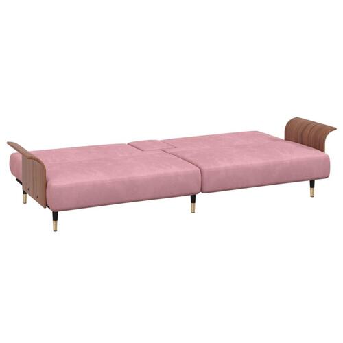 Sovesofa med kopholdere velour lyserød
