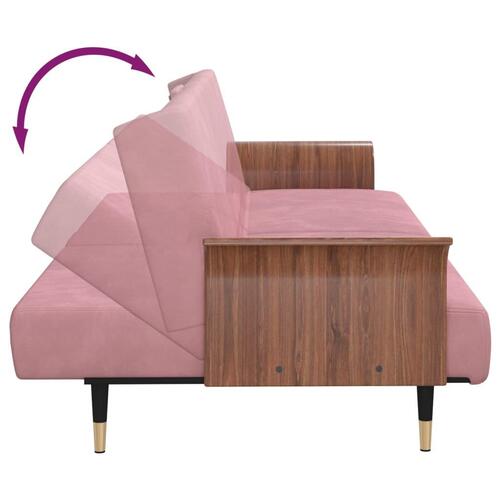 Sovesofa med kopholdere velour lyserød
