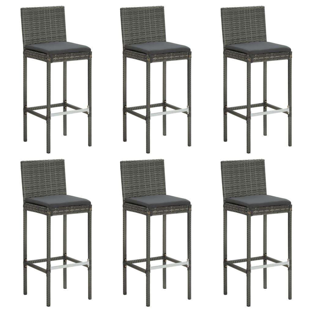 Barstole med hynder 6 stk. polyrattan grå