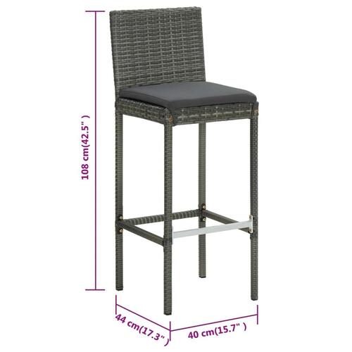 Barstole med hynder 6 stk. polyrattan grå