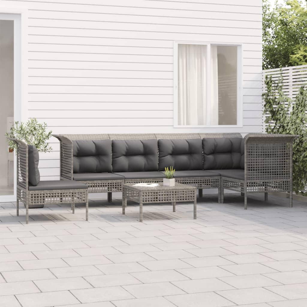 Loungesæt til haven 7 dele med hynder polyrattan grå