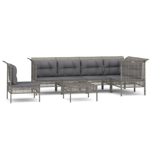 Loungesæt til haven 7 dele med hynder polyrattan grå