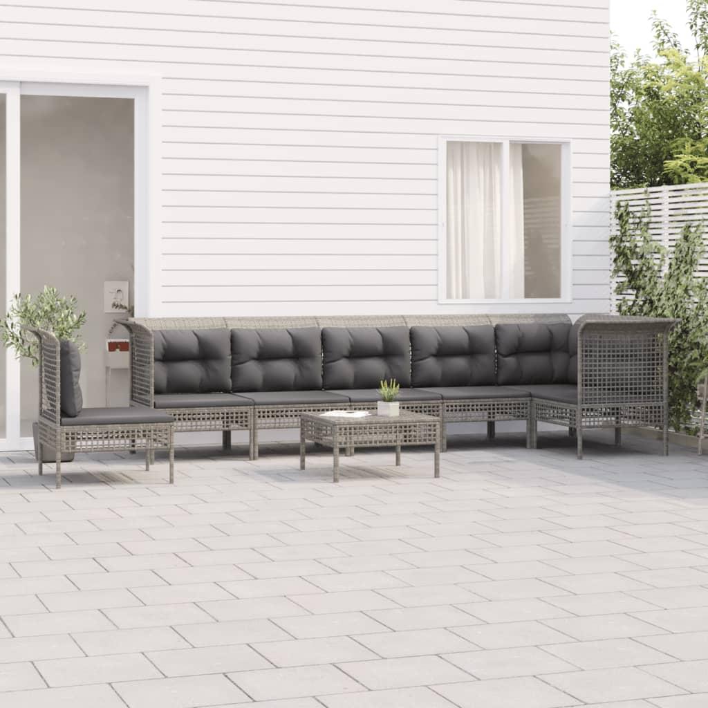 Loungesæt til haven 8 dele med hynder polyrattan grå