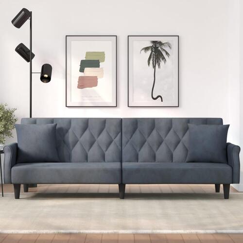 Sovesofa med armlæn velour mørkegrå