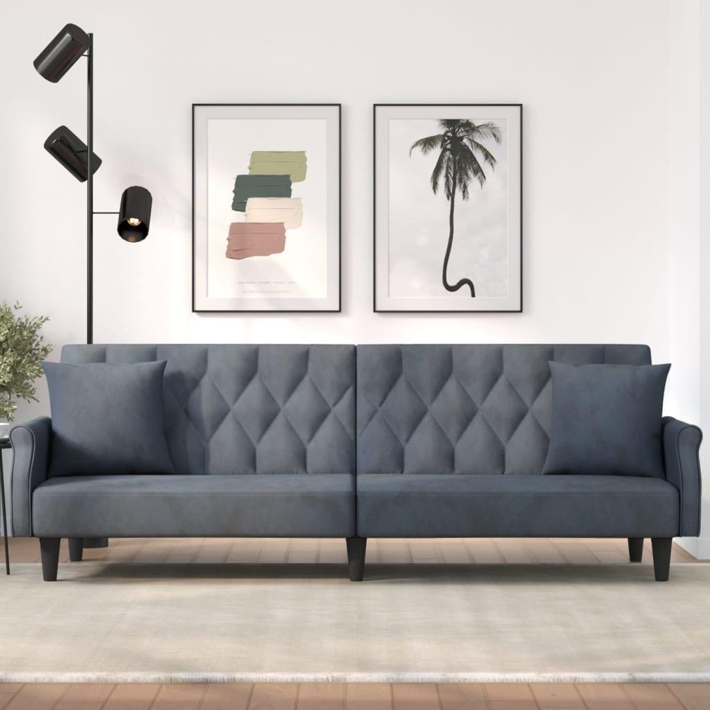 Sovesofa med armlæn velour mørkegrå
