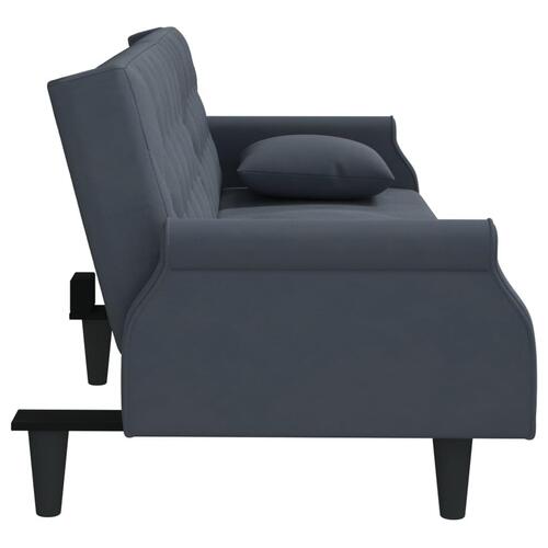 Sovesofa med armlæn velour mørkegrå