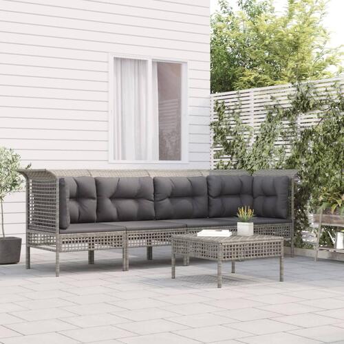 Loungesæt til haven 5 dele med hynder polyrattan grå