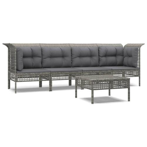 Loungesæt til haven 5 dele med hynder polyrattan grå