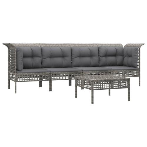 Loungesæt til haven 5 dele med hynder polyrattan grå