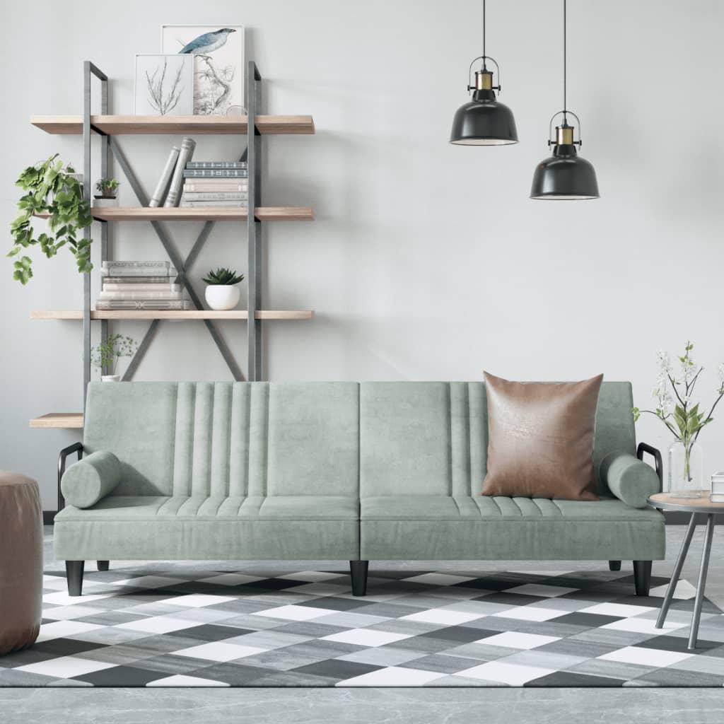 Sovesofa med armlæn velour lysegrå