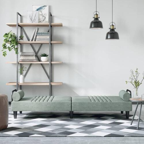 Sovesofa med armlæn velour lysegrå