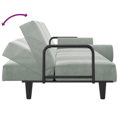 Sovesofa med armlæn velour lysegrå