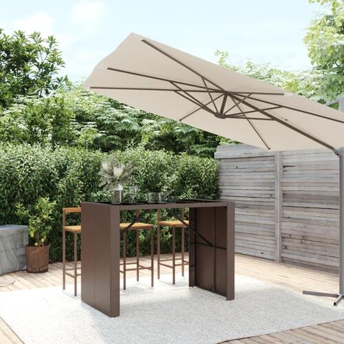 Barbord med glasplade 145x80x110 cm polyrattan brun