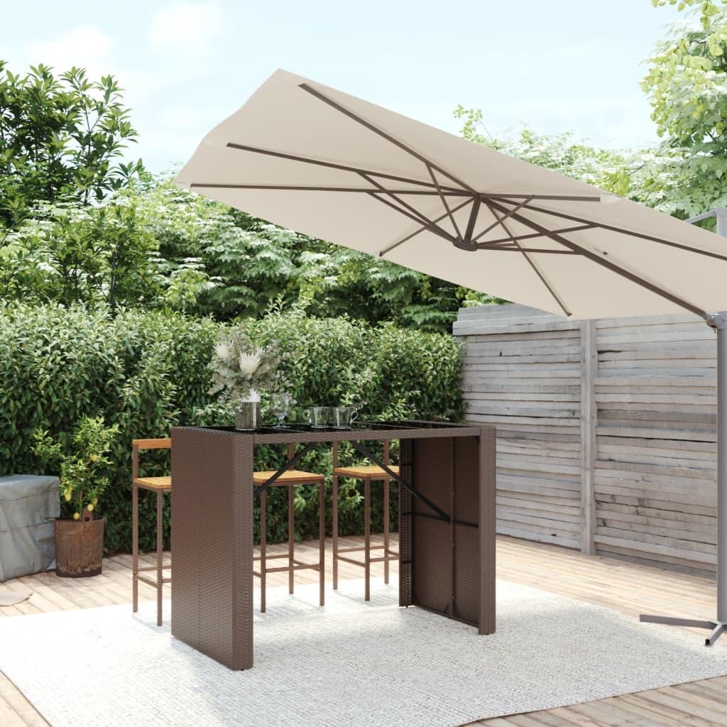 Barbord med glasplade 145x80x110 cm polyrattan brun
