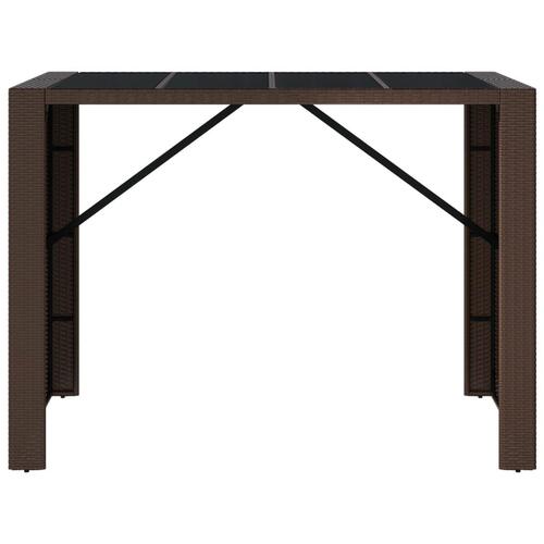 Barbord med glasplade 145x80x110 cm polyrattan brun