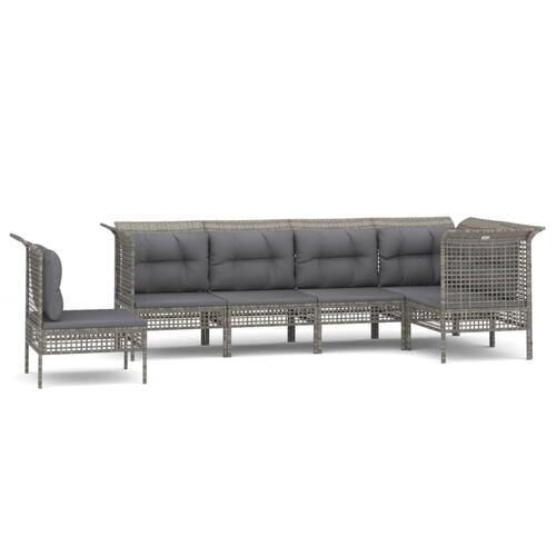 Loungesæt til haven 6 dele med hynder polyrattan grå