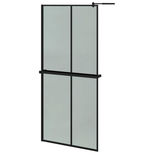 Brusevæg med hylde 90x195 cm sikkerhedsglas og aluminium sort