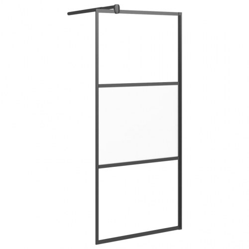 Brusevæg med hylde 90x195 cm sikkerhedsglas og aluminium sort