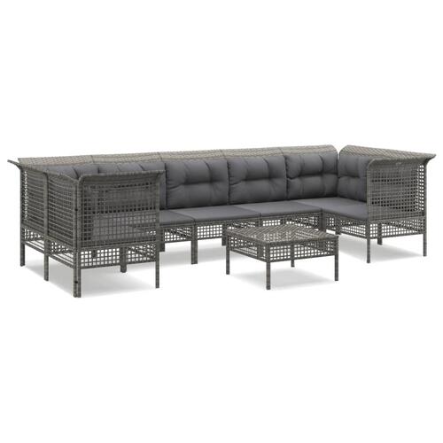 Loungesæt til haven 8 dele med hynder polyrattan grå