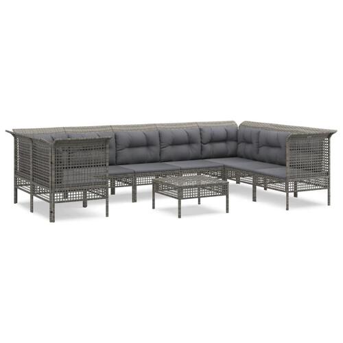 Loungesæt til haven 9 dele med hynder polyrattan grå