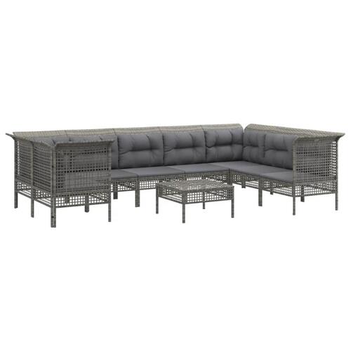 Loungesæt til haven 9 dele med hynder polyrattan grå