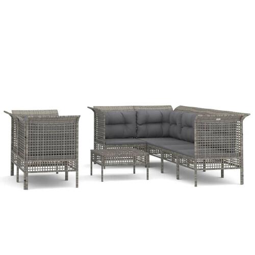 Loungesæt til haven 8 dele med hynder polyrattan grå