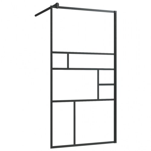 Brusevæg med hylde 90x195 cm sikkerhedsglas og aluminium sort