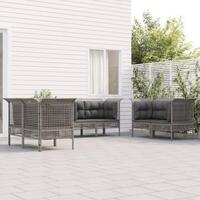 Loungesæt til haven 6 dele med hynder polyrattan grå
