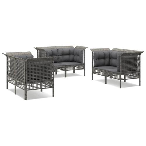 Loungesæt til haven 6 dele med hynder polyrattan grå