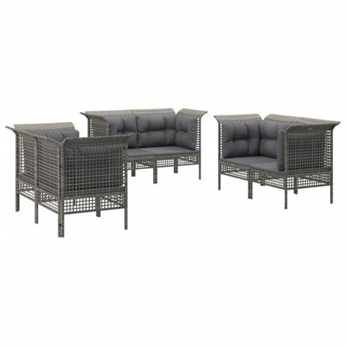 Loungesæt til haven 6 dele med hynder polyrattan grå
