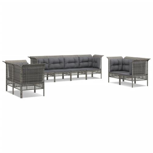 Loungesæt til haven 8 dele med hynder polyrattan grå