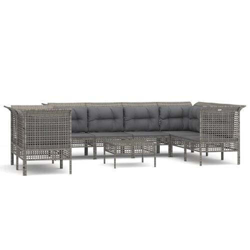 Loungesæt til haven 9 dele med hynder polyrattan grå