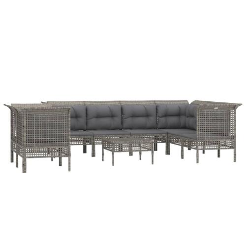 Loungesæt til haven 9 dele med hynder polyrattan grå