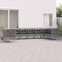Loungesæt til haven 9 dele med hynder polyrattan grå